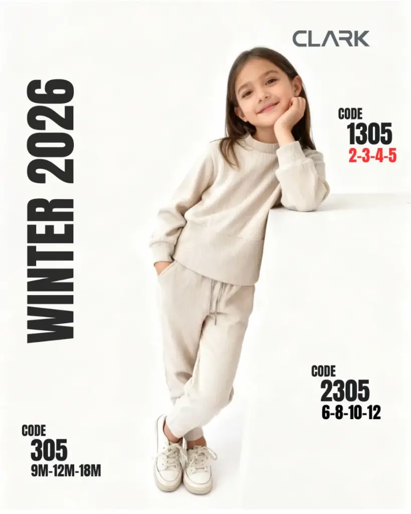 كود 1305-طقم بناتي مضلع مكستر قطعتين مقاس 2-3-4-5